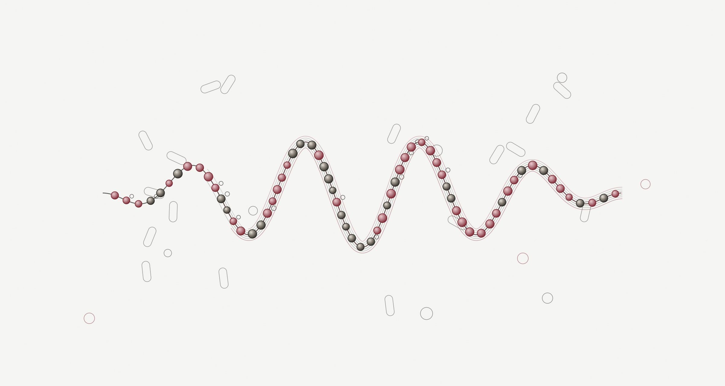 Plate: a helical bead chain crossing a field of small rod- and dot-shaped outlines