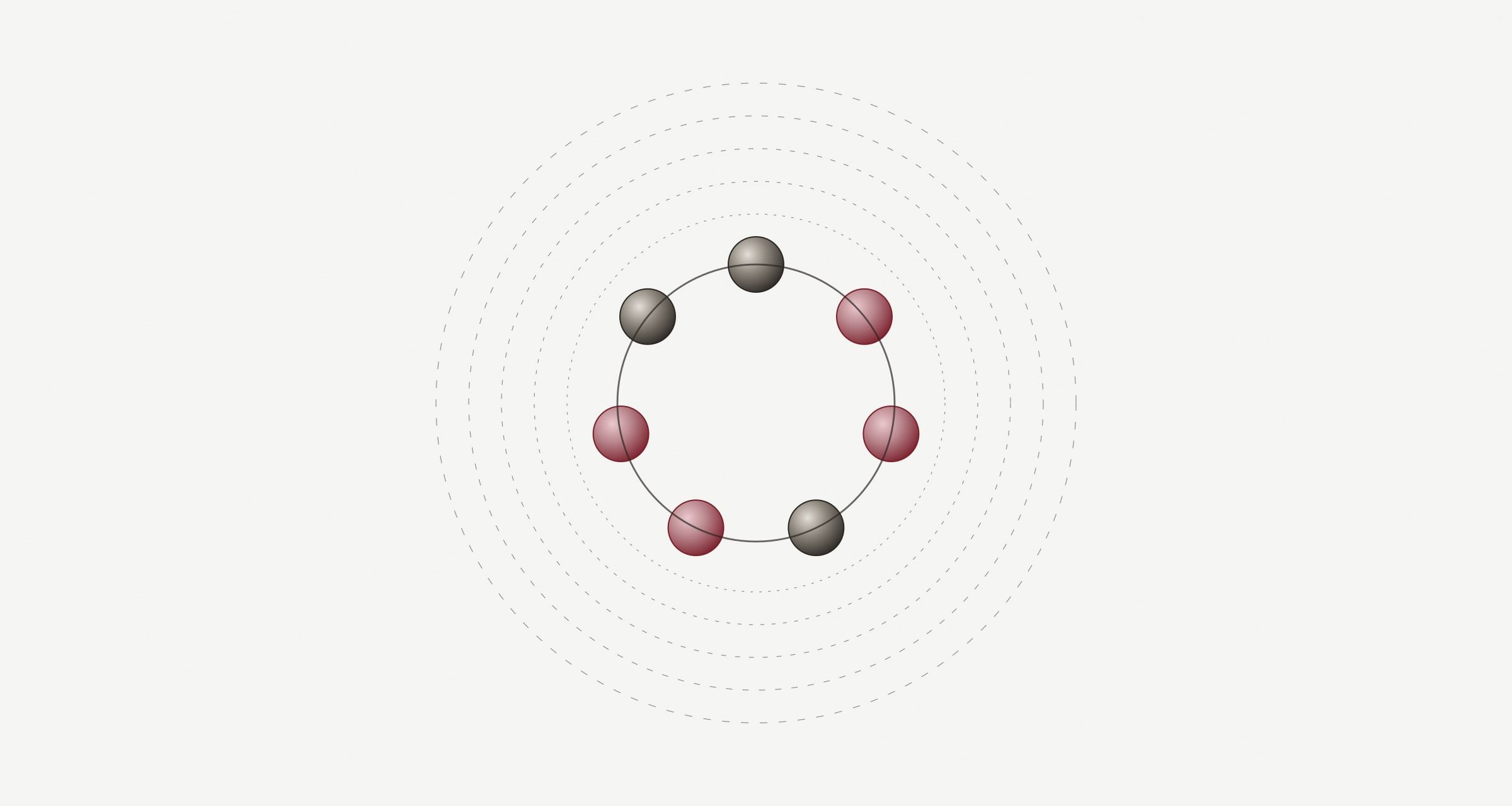 Plate: seven beads arranged in a ring inside dashed orbit lines — a short seven-residue peptide